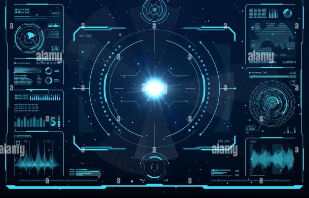 hud-spacehip-ou-navette-avion-interface-d-ecran-numerique-vecteur-ui-ou-gui-de-sci-fi-espace-jeu-ecran-hologramme-de-l-affichage-tete-haute-avec-commande-de-visee-2h6h03n